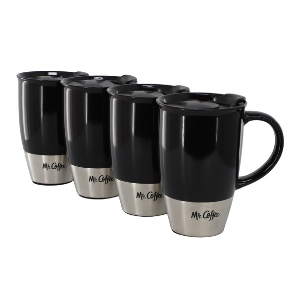 Mr. Coffee Coupleton 4 Piece 15 Ounce Stoneware Travel Mug Set in Black with Lid 750123408M - main