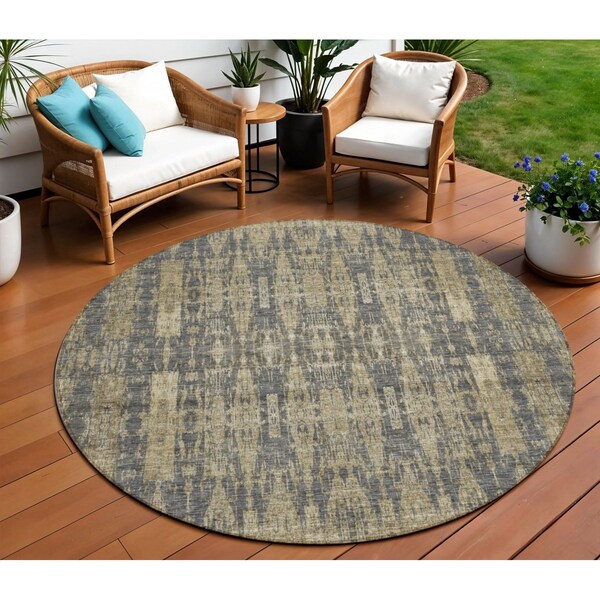 Homeroots 8' Gray Taupe And Beige Round Moroccan Washable Indoor Outdoor Area Rug 577201 - main