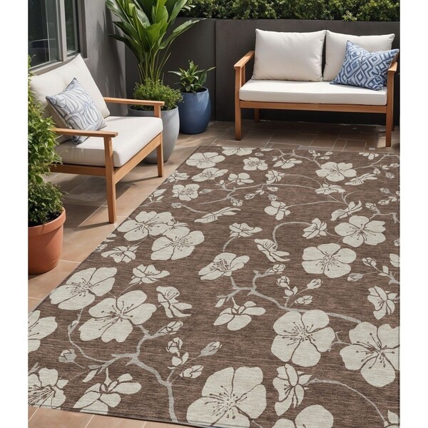 Homeroots 5' X 8' Brown And Beige Floral Washable Indoor Outdoor Area Rug 599869 - main