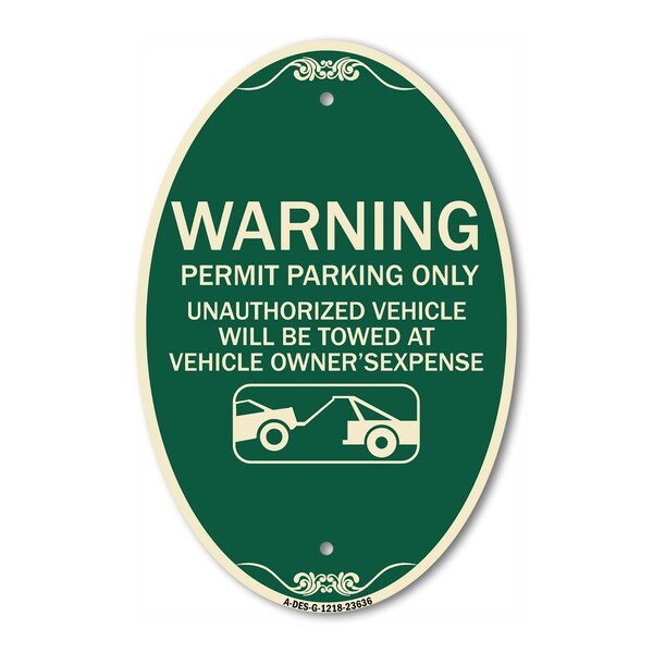 Signmission No Parking Without Permit Warning Sign Permit, 12 In X 18 In Architectural, Heavy Gauge Aluminum A-OV-G-1218-23636 - main