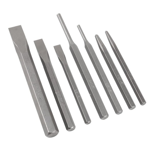 Performance Tool 7 pc. Punch and Chisel Set, Center Punches, Pin Punches, Cold Chisels, Steel W760 - main