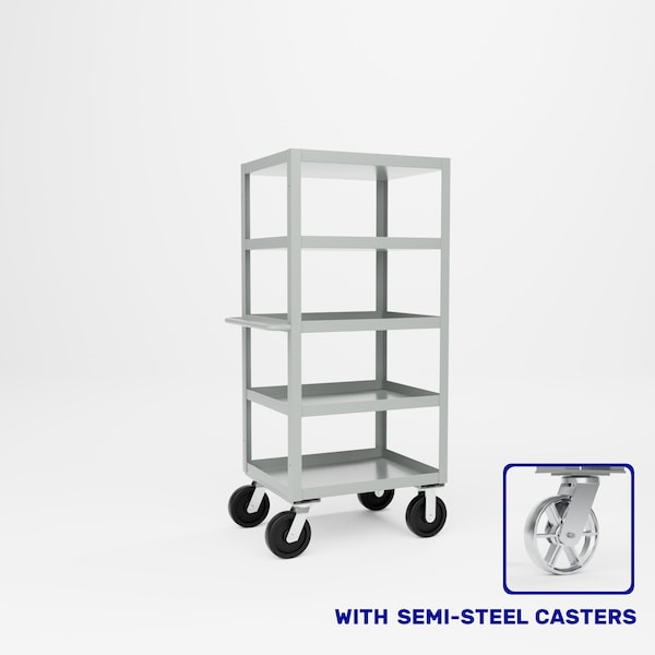 Pucel Five Shelf Extra Heavy Duty Stock Cart, 24 in W x 68 in H x 30 in D, Red H-2430-S - main