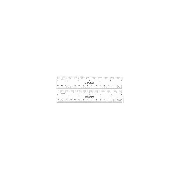 Universal Clear Plastic Ruler, Standard/Metric, 6", 2PK UNV59025 - main
