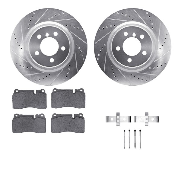 Dynamic Friction Co DFC Rotors-Drilled & Slotted-Silver w/ EURO 5000 Ceramic Brake Pads Incl Hdw 7612-11012 - main