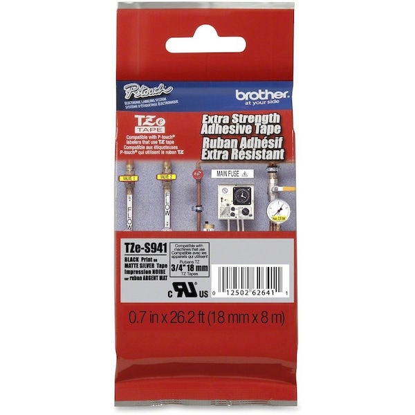 Brother Label/Ribbon Cartridge, Silver, 3/4 in W TZES941G - main