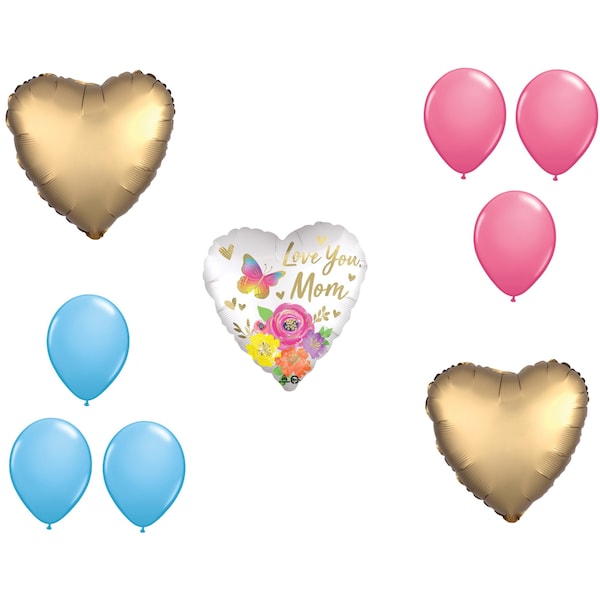 Loonballoon Mother's Day Theme Balloon Set, 28 Inch Jumbo Love You Mom Satin Floral Balloon, Heart Shape 97779 - main