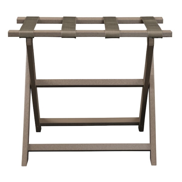 Homeroots Earth Friendly Taupe Folding Luggage Rack With Dark Tan Straps 383087 - main