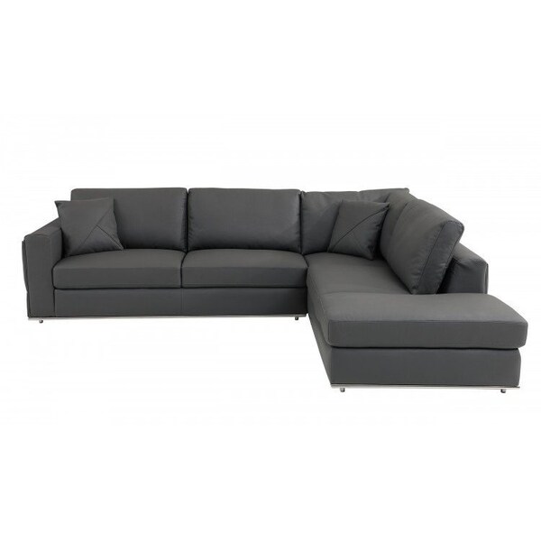 Homeroots Dark Gray Italian Leather Modular L Shaped Two Piece Corner Sectional 482255 - main