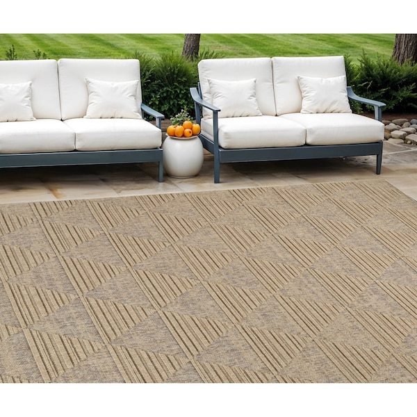 Homeroots 8' X 11' Beige and Brown Geometric Distressed Indoor Outdoor Area Rug 559067 - main