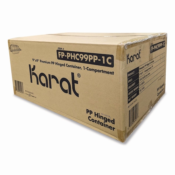 Karat Polypropylene Plastic Hinged Container, 9 x 9 x 3, Black/Clear, Plastic, 150PK FP-PHC99PP-1C - main