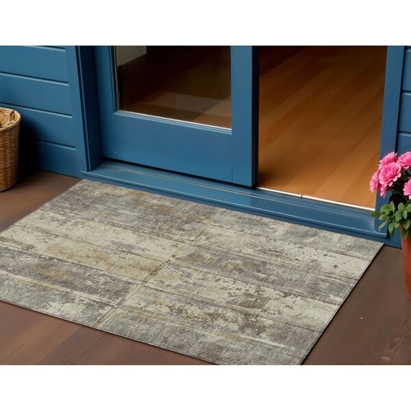 Homeroots 3' X 5' Beige Gold And Khaki Abstract Washable Indoor Outdoor Area Rug 618763 - main