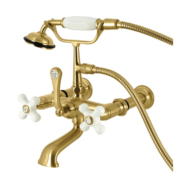Kingston Brass 7-Inch Wall Mount Tub Faucet with Hand Shower, Brushed Brass CC549T7 - main