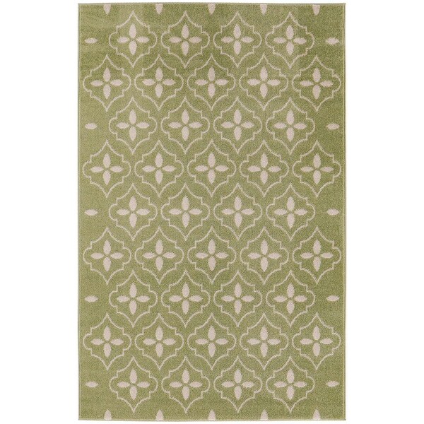 Homeroots 4' X 6' Green And Ivory Geometric Indoor Outdoor Area Rug 572558 - main