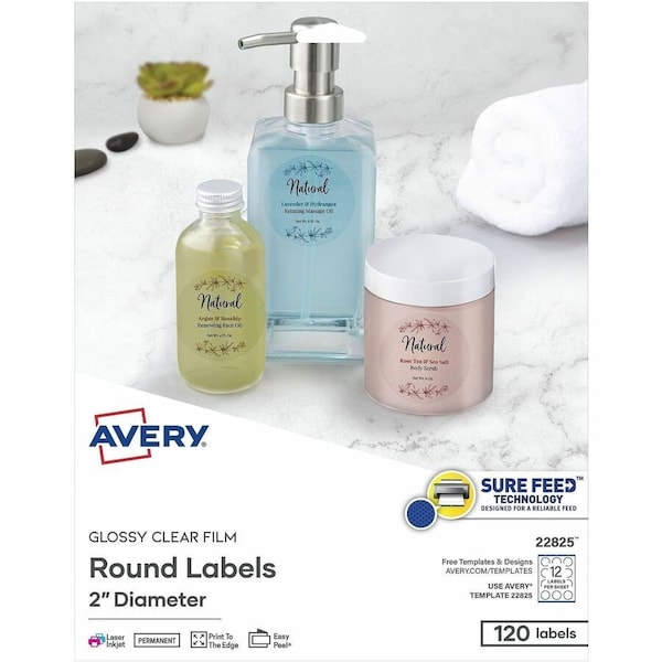 Avery Round Easy Peel Labels, 2" Dia., Glossy, Clear, 120/Pack 22825 - main