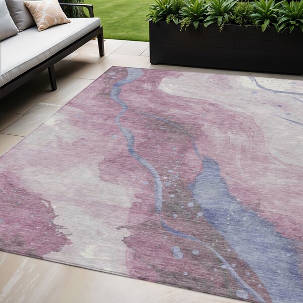 Homeroots 5' X 8' Mauve And Pink Abstract Washable Indoor Outdoor Area Rug 611382 - main
