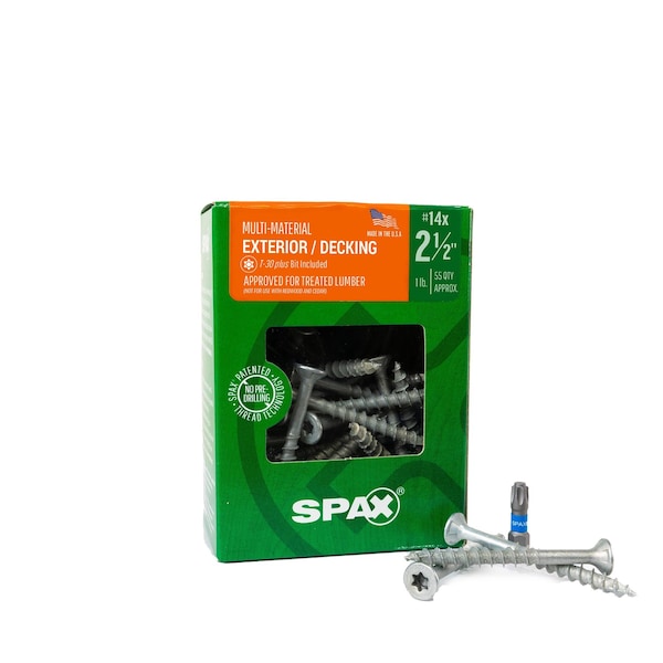 Spax #14 x 2-1/2 in Exterior Wood Deck Screws Construction Flat Head T-Star Plus, 55PK 4191670600604 - main