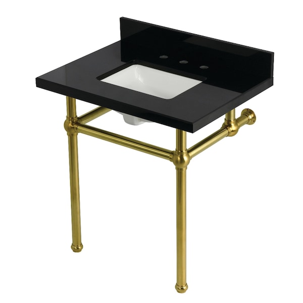 Kingston Brass 30" Black Granite Console Sink with Brass Legs, 8-Inch, 3-Hole, Black Granite/Brushed Brass KVPK3030KBSQ7 - main