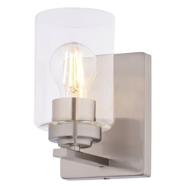 Vaxcel Park Ridge 4.75 in. 1-Light Nickel Bathroom Vanity Fixture, Clear Glass Shade W0524 - main