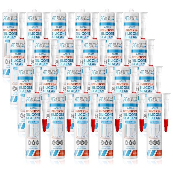 Adhesive Guru AG320 100% Silicone Sealant 10.15 oz., Multi-Purpose, Waterproof, Flexible Caulk, Clear, 24PK adgr_UniSil_AG320_24pk - main