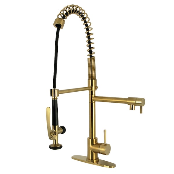 Kingston Brass Single-Handle Deck-Mount Pre-Rinse Kitchen Faucet with Pot Filler, Brushed Brass LS8503DL - main