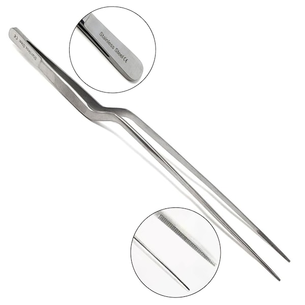 A2Z Scilab Offset Culinary Tweezers, Precision Serrated Jaws, 10 Inch, Stainless Steel Tongs A2Z-ZR1056 - main