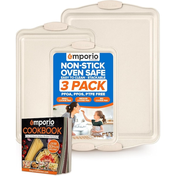 Emporio Kitchen Baking Pan Set, Oven Safe Tray, Up To 450 Deg F, White, 3PK EMPKW33H - main