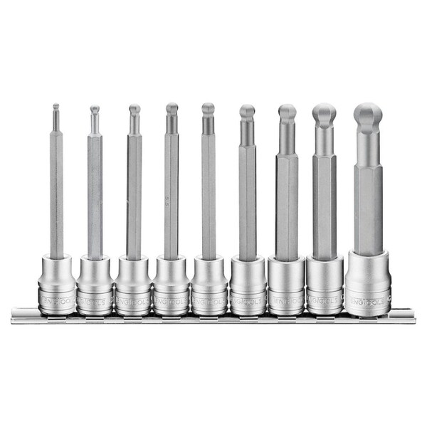 Teng Tools 9 Piece 3/8 Inch Drive Metric Hex Chrome Vanadium Ball Point Socket Bit Set 3mm - 12mm M3809HBN - main