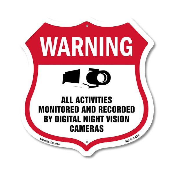 Signmission Video Surveillance Shield Sign Warning A, 6 Inch X 6 Inch, Plastic Sign SHI-P-6-474 - main