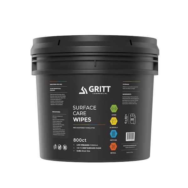 Gritt Commercial Gym Wipes, Professional All-Purpose Cleaner Wipes, 800 Count Refill Bag + Bucket Dispenser GRI5-RW-1-B-NR - main