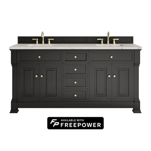 James Martin Vanities Brookfield 72 in. Double Vanity, Black Onyx w/ 3 CM Victorian Silver Silestone Top 547-V72-BKO-FVSL - main