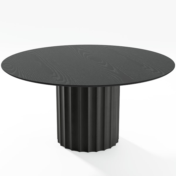 Homeroots 60" Black Solid Wood Pedestal Base Round Top Dining Table 721044 - main