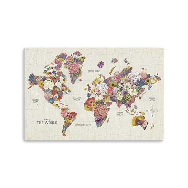 Homeroots 24" x 16" Fun Floral Map of the World Canvas Wall Art 399063 - main