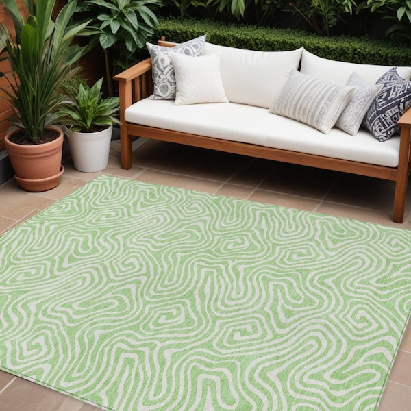 Homeroots 10' X 14' Mint Green And Ivory Abstract Washable Indoor Outdoor Area Rug 599741 - main