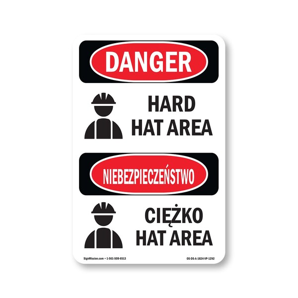 Signmission OSHA Danger Sign, Hard Hat Area Bilingual, 24in X 18in Aluminum, OS-DS-A-1824-VP-1292 OS-DS-A-1824-VP-1292 - main