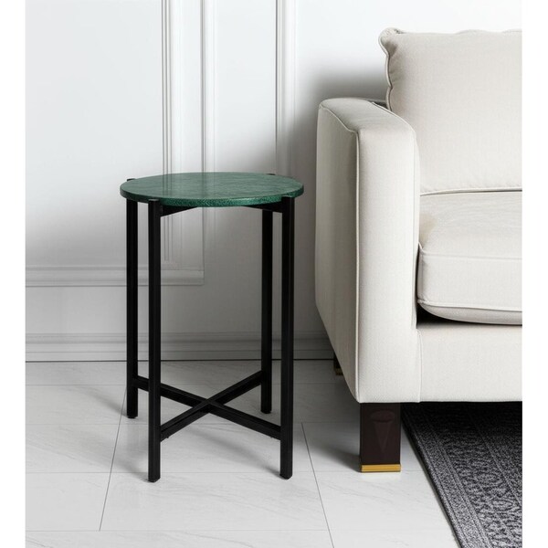Homeroots 21" Green and Black Marble and Metal Round End Table 632677 - main