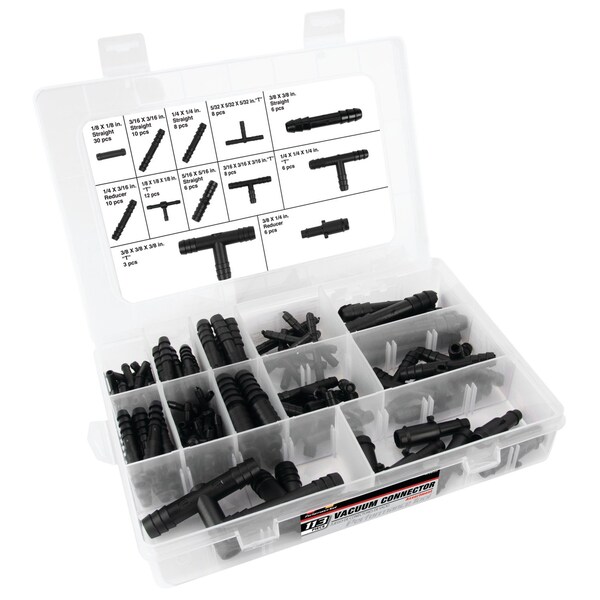 Performance Tool 113 pc. Vacuum Connector Assortment, Heat Resistant Plastic, Resealable Case W5253 - main