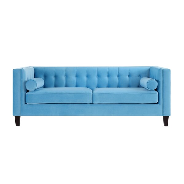 Homeroots 83" Sky Blue Velvet Wood Sofa With Toss Pillows 543952 - main