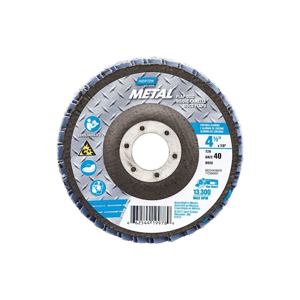 Norton Flap Disc 4 1/2 in D X 7/8 in S Zirconia Aluminum Oxide 40 Grit 66254419978 - main
