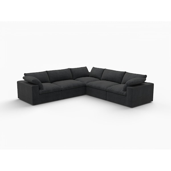 Homeroots Black Linen Blend Modular L Shaped Five Piece Corner Sectional 716929 - main