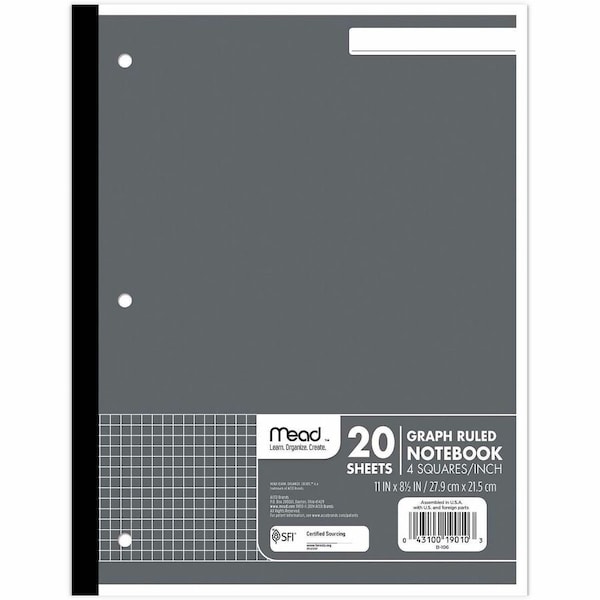 Mead Products Mead Graph Paper, 8-1/2" x 11", 4 x 4 Square/inch Quad Ruled, 240 Sheets/Pack 19010 - main