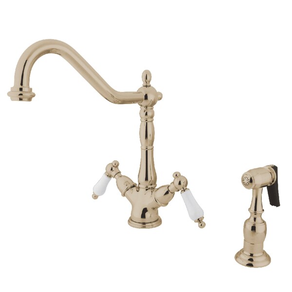 Kingston Brass Two-Handle Kitchen Faucet with Brass Sprayer, Polished Nickel KS1236PLBS - main