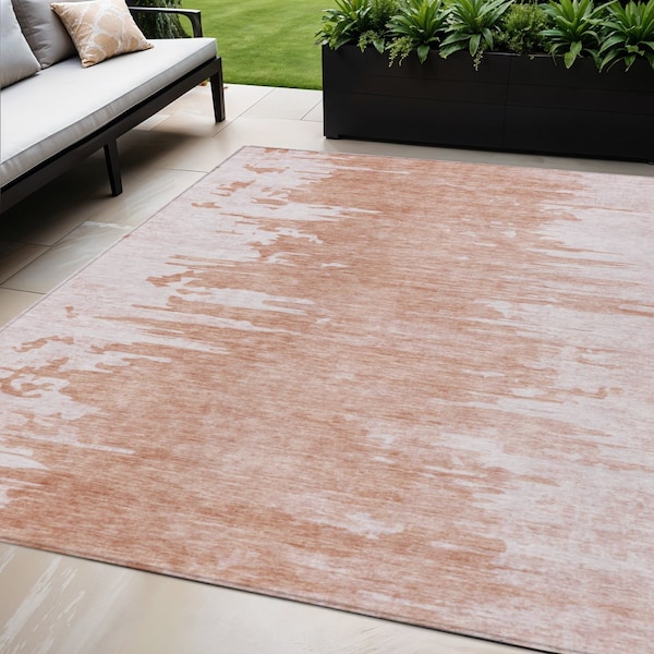 Homeroots 5' X 8' Terra Cotta Salmon And Copper Abstract Washable Indoor Outdoor Area Rug 582453 - main