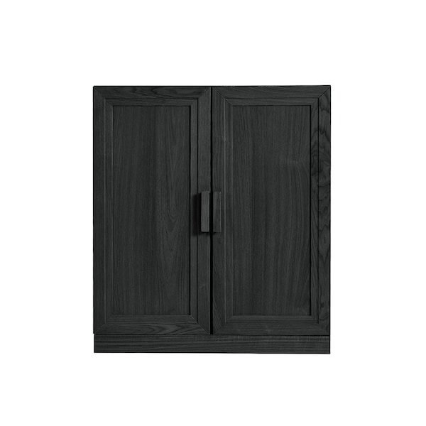 Homeroots 31in Black Wood Corner Accent Cabinet With Two Doors 719673 - main