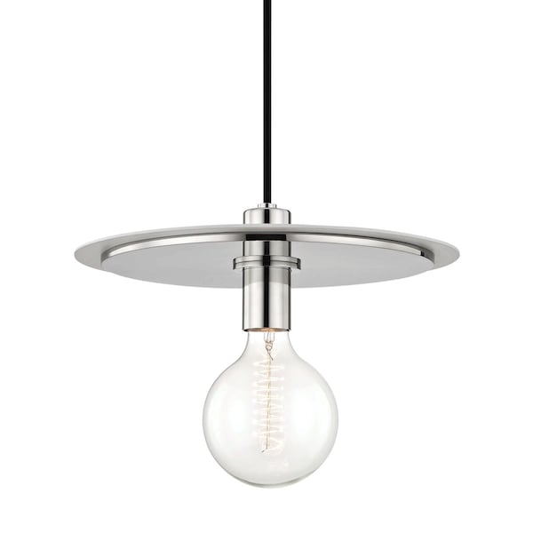 Mitzi Milo 1 Light Pendant 14 In. Polished Nickel/White H137701L-PN/WH - main