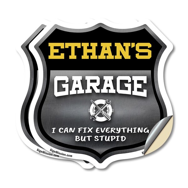 Signmission Ethan's Garage I Can Fix Everything But Stupid, 6 inch X 6 inch, Vinyl Decal, 2PK SHI-D-2PACK-6-490-ETHAN - main