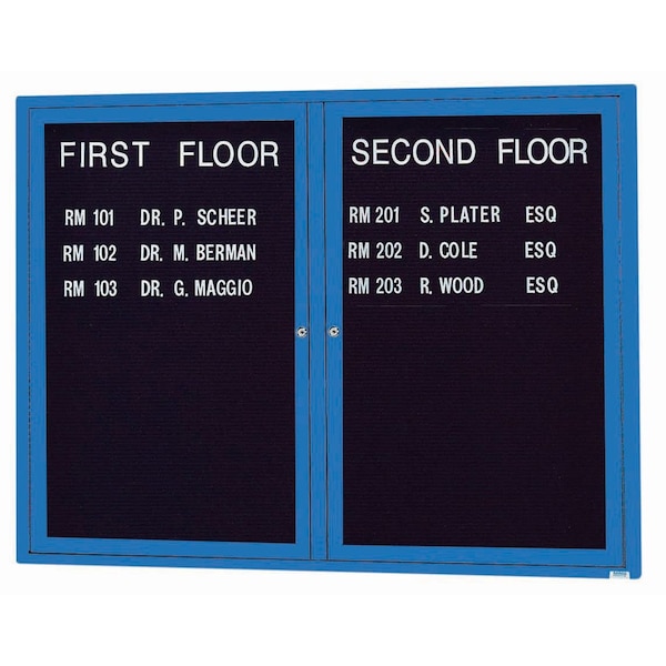 Aarco Outdoor Enclosed Directory w/ Al Frame, Powder Coated Blue, Letter Panel is Black Vinyl, 36''Hx48''W OADC3648B - main
