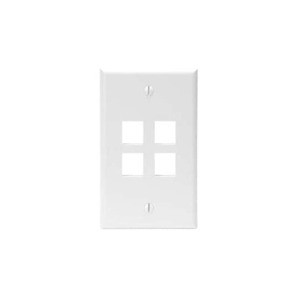 Leviton 4-Port Wallplate Unloaded, 1-Gang Use W/Snap-In Modules, Quickport WH 41080-4WP - main
