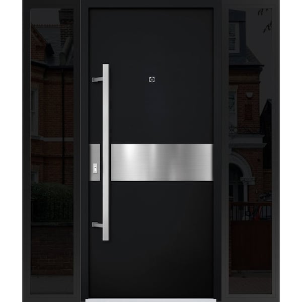 Vdomdoors Steel Door Deux 6072 Black Enamel 2 Sidelight Exterior Windows Sidelites/ Entry Door Painted W14+36 DEUX6072EXD-BLK-W14+36+14 X H80-RH-I - main