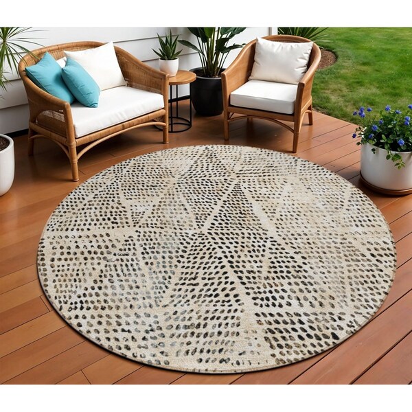 Homeroots 8' Beige Ivory And Black Round Geometric Washable Indoor Outdoor Area Rug 577549 - main