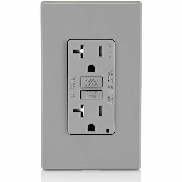 Leviton Self-Test GFCI Receptacle, Tamper Resistant Duplex, 20 Amp, 125 Volt, 5-20R NEMA GFTR2-GY - main